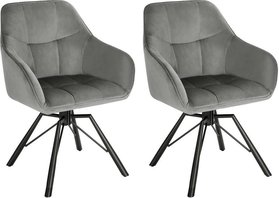 Corenia Draaibare Eetkamerstoel – Set van 2 Eetkamerstoel – Stoel – Draaistoel – Comfortabel – Velvet Bekleding – 360° Draaibare Zitting Fluweel Donkergrijs