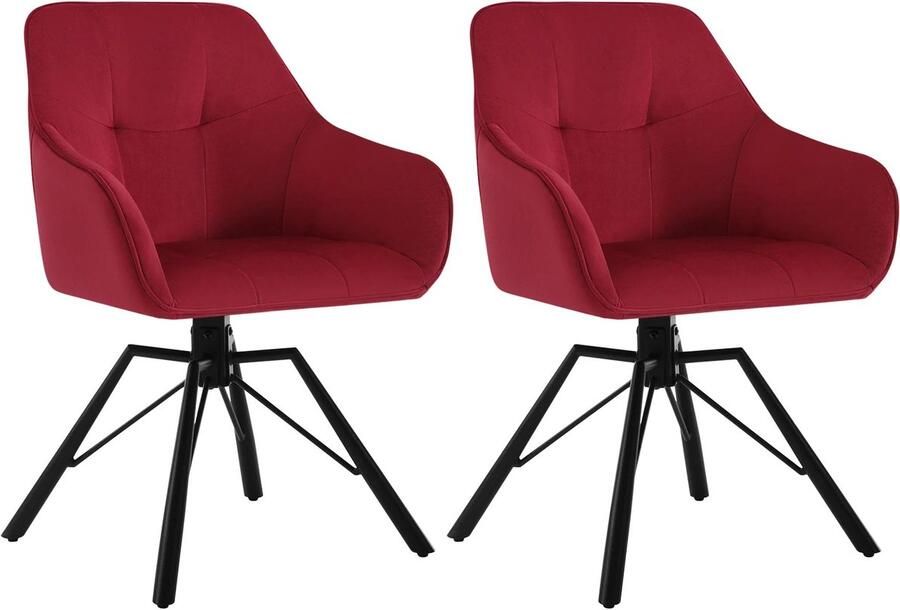 Corenia Draaibare Eetkamerstoel – Set van 2 Eetkamerstoel – Stoel – Draaistoel – Comfortabel – Velvet Bekleding – 360° Draaibare Zitting Fluweel Bordeaux