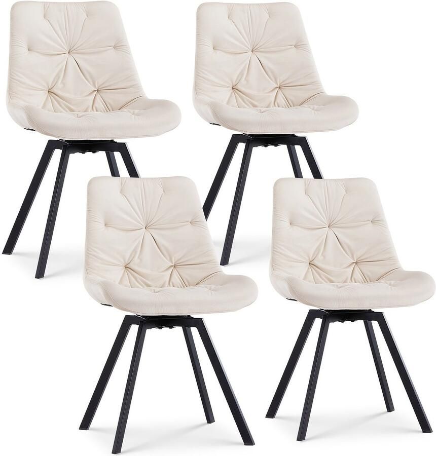 Corenia Draaibare Eetkamerstoel – Stoelenset – Bureaustoel – Zithoekstoel – Keukenstoel – Beige Velvet – 360° Draaibaar Zonder Wieltjes – Ergonomisch Memory Foam