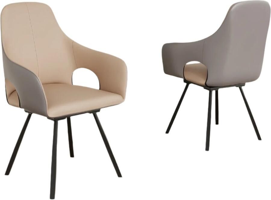 Corenia Draaibare Eetkamerstoelen – Eetkamerstoelen – Draaibare Stoelen – Armleun Stoelen – Microvezelleer – 360 Graden Draaibaar – Hoog Zitcomfort Licht Kaki