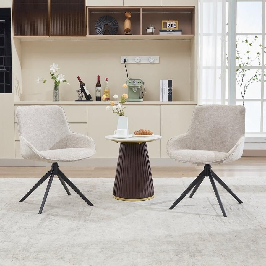 Corenia Draaibare Eetkamerstoelen – Eetkamerstoelen – Keukenstoelen – Stoelen – Zithoekstoelen – Witte Polyester Bekleding – Stevig Metalen Frame – Set van 2