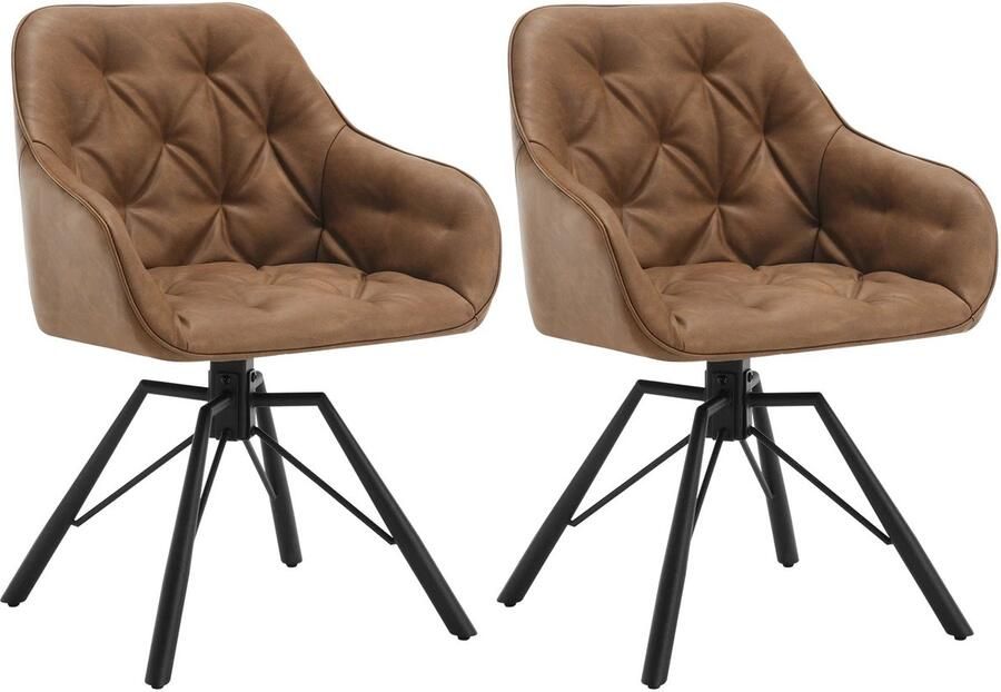 Corenia Draaibare Eetkamerstoelen – Set van 2 Eetstoel – Bureaustoel – Leesstoel – Comfortstoel – Ergonomisch Design – 360° Draaibaar Leer Lichtbruin