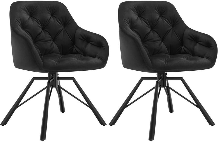 Corenia Draaibare Eetkamerstoelen – Set van 2 Eetstoel – Bureaustoel – Leesstoel – Comfortstoel – Ergonomisch Design – 360° Draaibaar Fluweel Zwart