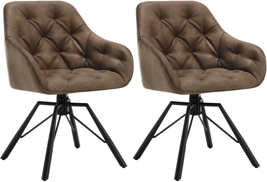 Corenia Draaibare Eetkamerstoelen – Set van 2 Eetstoel – Bureaustoel – Leesstoel – Comfortstoel – Ergonomisch Design – 360° Draaibaar Leer Bruin