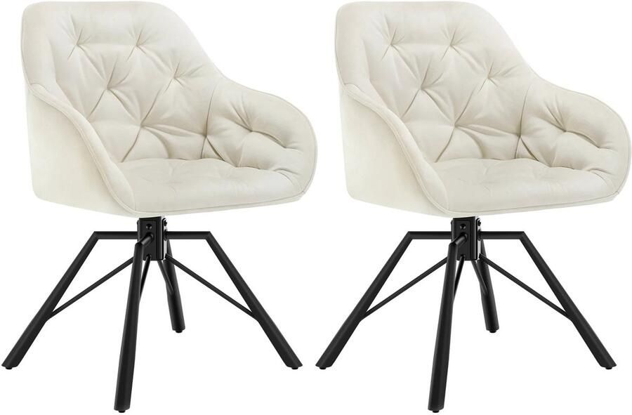 Corenia Draaibare Eetkamerstoelen – Set van 2 Eetstoel – Bureaustoel – Leesstoel – Comfortstoel – Ergonomisch Design – 360° Draaibaar Fluweel Crème