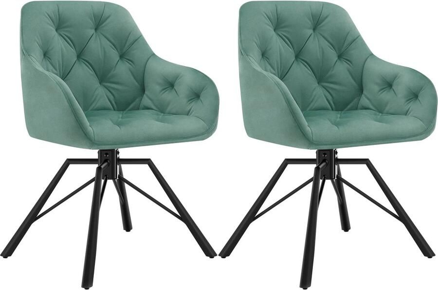 Corenia Draaibare Eetkamerstoelen – Set van 2 Eetstoel – Bureaustoel – Leesstoel – Comfortstoel – Ergonomisch Design – 360° Draaibaar Fluweel Turkoois