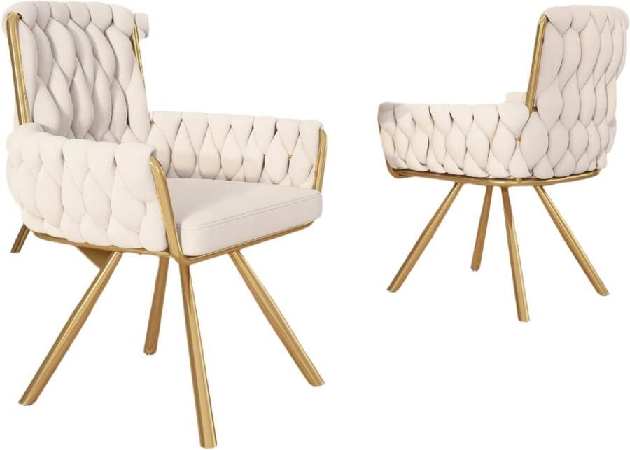 Corenia Draaibare Eetkamerstoelen – Set van 2 Velours Stoelen – Comfortabele Stoelen – Luxe Fauteuils – 360° Draaibaar – Metalen Frame Beige