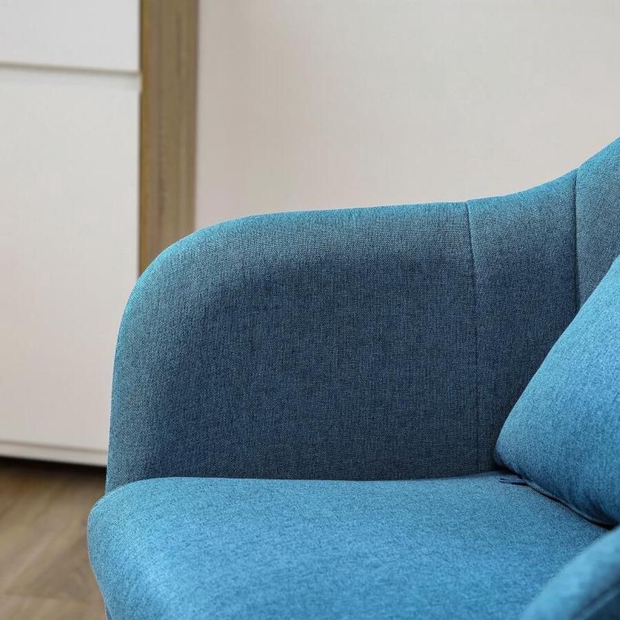 Corenia Draaifauteuil – Fauteuil – Lounge Stoel – Relaxstoel – Draaistoel – Lichtblauw – Stof met Linnenstructuur – Met Metalen Frame – Handmatig Draaibaar Zonder Elektriciteit