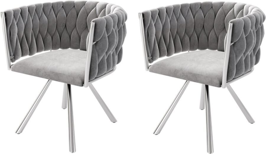 Corenia Draaifauteuil – Lounge stoel – Relaxstoel – Fauteuil – Leesstoel – 2-persoons velvet set – Grijs zilver – Metalen poten – 360° draaibaar – Comfortabel en stijlvol