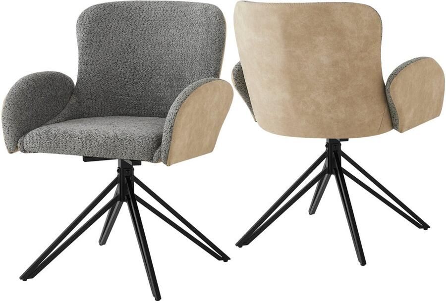 Corenia Draaistoel – Bureaustoel – Eetkamerstoel – Make-up Stoel – Fauteuil – Grijs Velours – 360° Draaibaar – Memory Foam Zitting