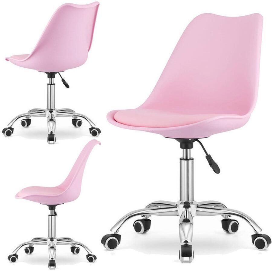 Corenia Draaistoel – Bureaustoel – Kinderstoel – Studeerstoel – Kinderdraaistoel – Ergonomisch Ontwerp – Verstelbare Zithoogte 46-58 cm – Eco-leer Kussen – Roze Wit