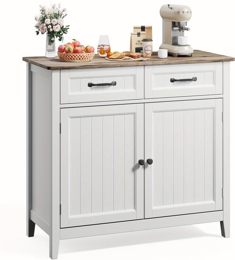 Corenia Dressoir – Buffetkast – Opbergkast – Keukenkast – Sideboard – Ruim Met Lade En Verstelbare Plank – Hardhouten Grijs