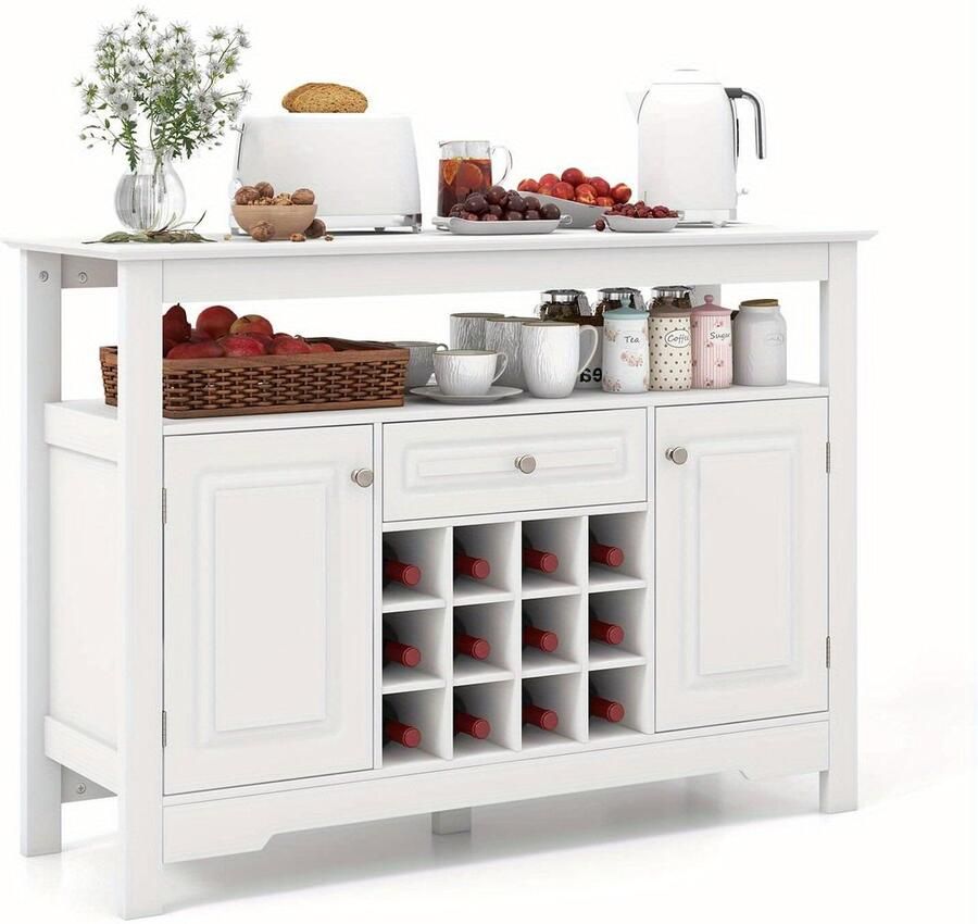 Corenia Dressoir – Sideboard – Buffetkast – Opbergkast – Wijnkast – Modern Wit MDF – 116x40x82 cm – Lade en Deuren