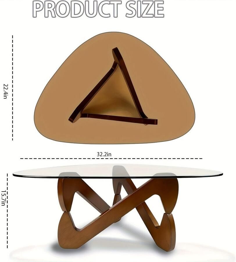Corenia Driehoekige Salontafel – Koffietafel – Bijzettafel – Woonkamertafel – Office Tafel – Walnoot Onderstel – Gehard Glasblad Krasbestendig – Compact & Duurzaam Design