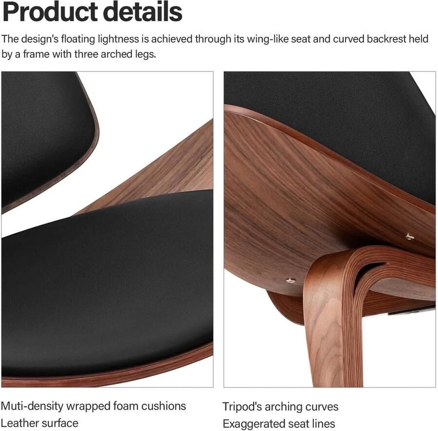 Corenia Driepoot Shell Chair – Moderne Stoel – Zitzak Stoel – Design Stoel – Woonkamerstoel – Houten Frame – Zachte Schuimvulling