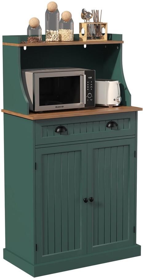 Corenia Dubbele Deurs Opbergkast – Opbergmeubel – Kastje – Bergruimte – Kastenmeubel – Verstelbare Planken – Universele Magnetronhouder – Groen – Vintage Hout & Kunstvezel – 3 2+ Kubieke Voet Capaciteit