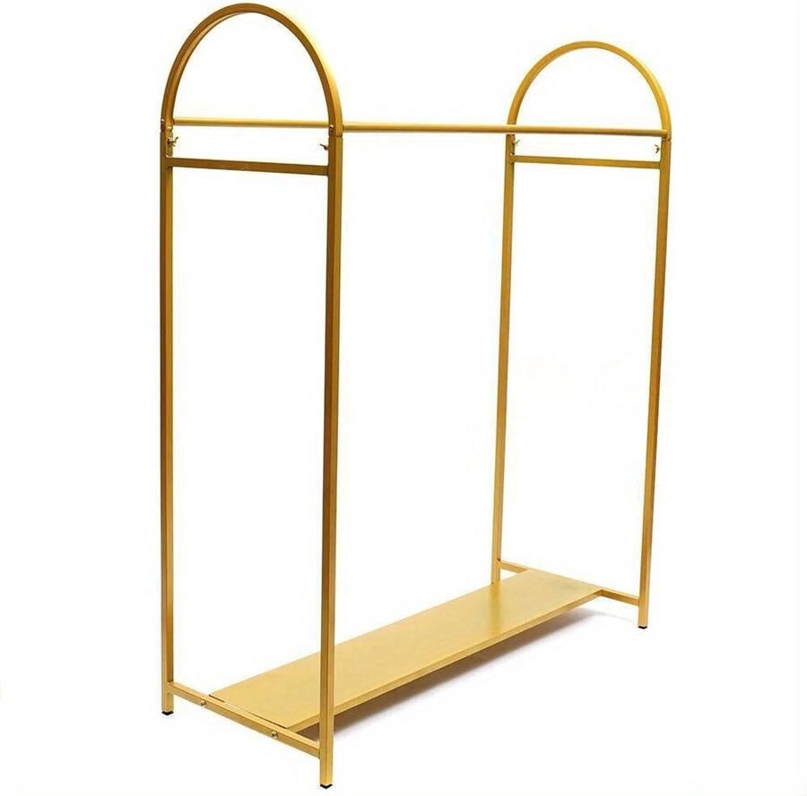 Corenia Dubbele Kledinghanger – Kledingrek – Kapstok – Garderoberek – Kledingstandaard – Gouden Metalen Uitvoering – 150 cm Hoogte – Robuuste Stalen Constructie