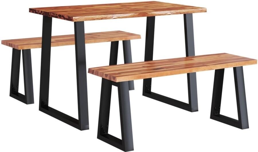 Corenia Eethoek Hoekbank Tafelbank Eetkamerset – Massief Acaciahout – Industrieel Metalen Frame – 110 cm – Duurzaam & Natuurlijk Design