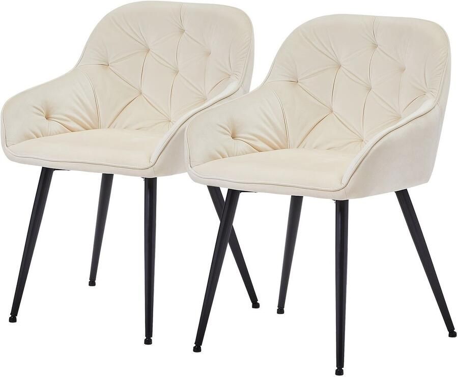 Corenia Eethoekstoel – Eetkamerstoel – Keukenstoel – Stoel – Zitstoel – Fluwelen Bekleding – Stevig Metalen Frame – Set Van 2 – Beige