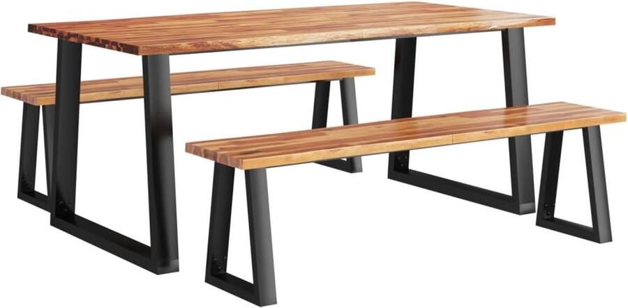 Corenia Eetkamer Hoekset – Hoekbank – Eettafel Set – Dining Set – Hoekmeubel – Massief Acaciahout – U-Vormige Stalen Poten – 180 cm Lang