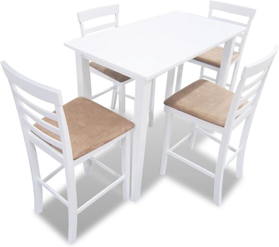 Corenia Eetkamerset – Barkrukset – Keukentafelset – Bistroset – Barset – Wit – Houten fineer tafelblad – Comfortabele gestoffeerde barkrukken