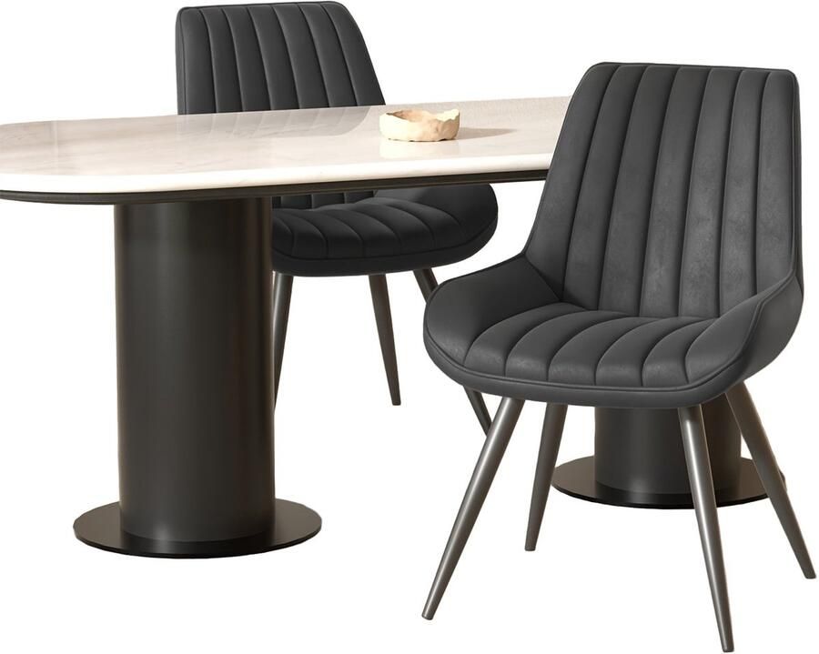 Corenia Eetkamerstoel – Stoel – Keukenstoel – Bureaustoel – Barstoel – Set van 2 – Zwart – Comfortabele Dikke Foamvulling – Stevig Metalen Frame