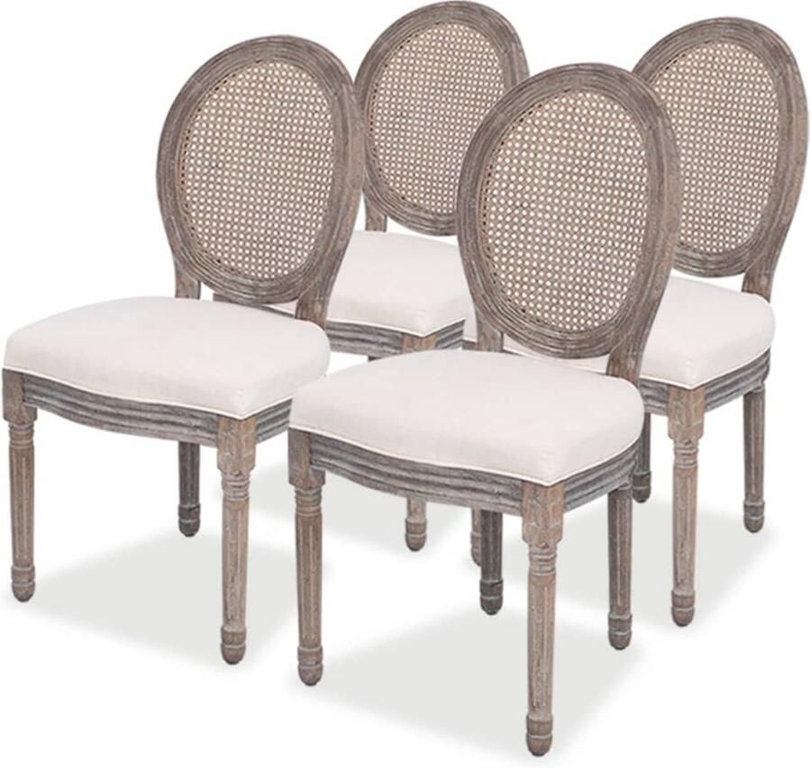 Corenia Eetkamerstoel – Eetkamerstoelen – Kuipstoel – Stoel – Set Van 4 – Linnen Bekleding – Rieten Rugleuning – Houten Frame – Komfortabele Foamvulling