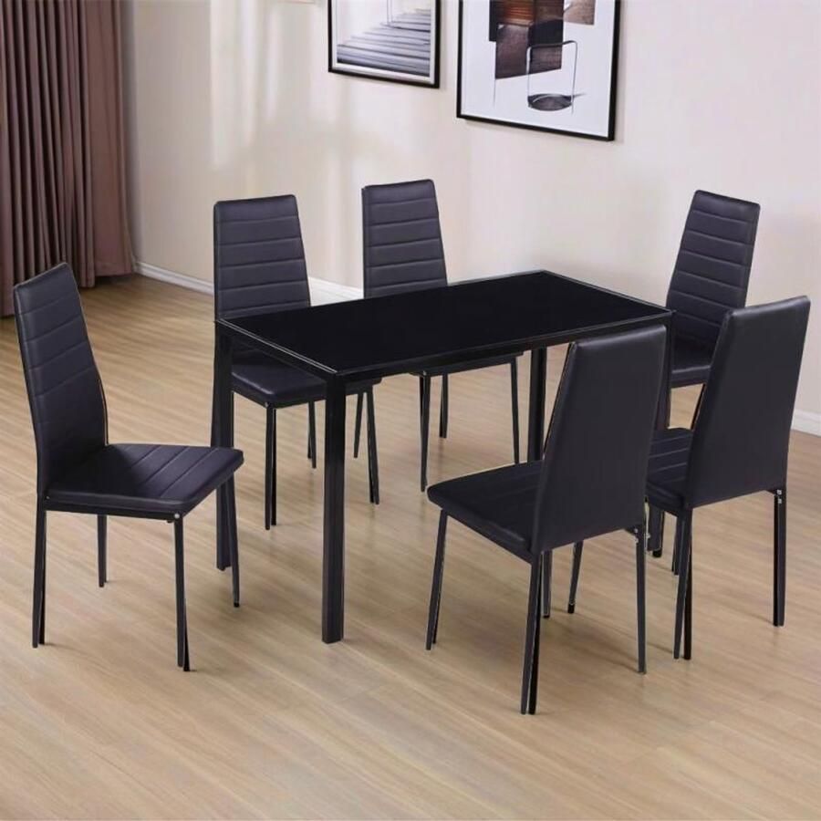 Corenia Eetkamerstoel – Eetkamerstoelenset – Stoel – Keukenstoel – Kuipstoel – Set van 7 – Zwart – Comfortabele Stoelen – Modern Design