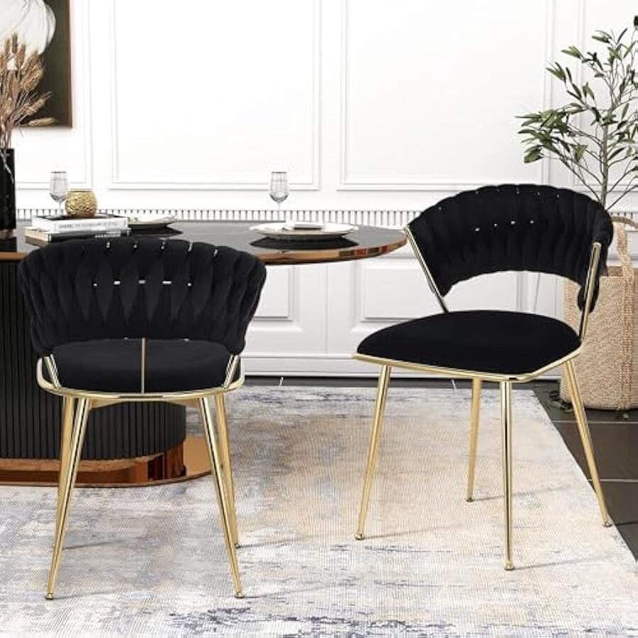 Corenia Eetkamerstoel – Eettafelstoel – Keukenstoel – Kuipstoel – Stoel – Fluwelen Bekleding – Gouden Metalen Poten – Ergonomisch Design