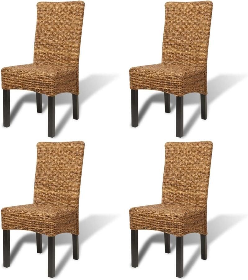 Corenia Eetkamerstoel – Eettafelstoel – Keukenstoel – Kuipstoel – Stoel – Handgevlochten Abaca Zitting – Massief Houten Frame – Set van 4