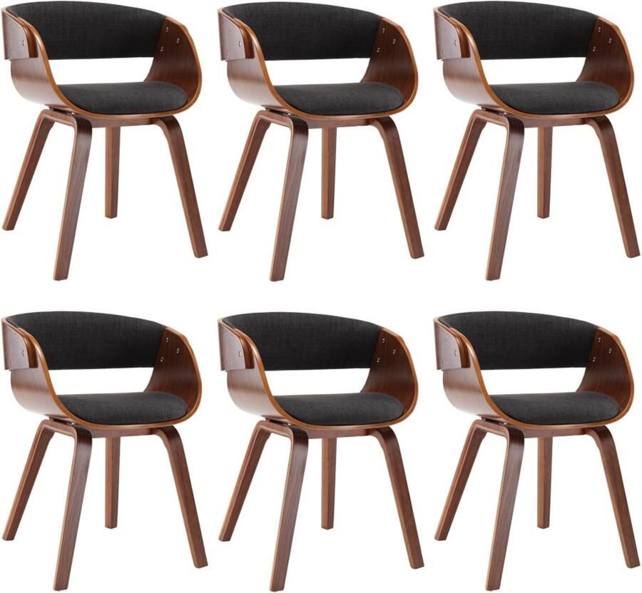 Corenia Eetkamerstoel – Eettafelstoel – Keukenstoel – Stoel – Kuipstoel – Set van 6 – Massief Houten Frame – Zachte Grijze Stof