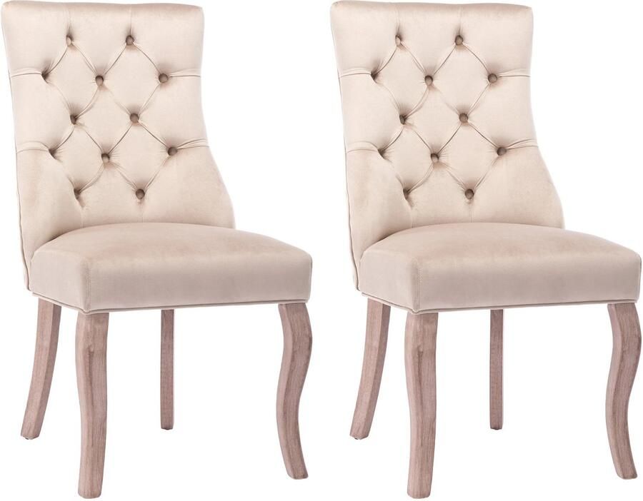Corenia Eetkamerstoel – Fluwelen Stoel – Comfortabele Stoel – Hoge Rugleuning – Massief Rubberhout – Draagvermogen 150 Kg – Zachte Schuimlaag 2 Stuks Beige