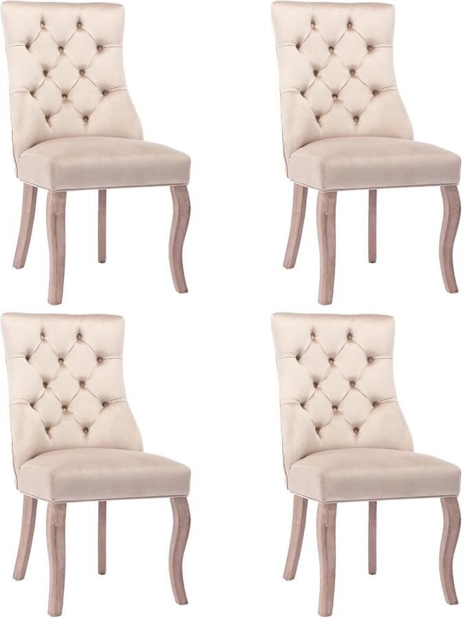 Corenia Eetkamerstoel – Fluwelen Stoel – Comfortabele Stoel – Hoge Rugleuning – Massief Rubberhout – Draagvermogen 150 Kg – Zachte Schuimlaag 4 Stuks Beige