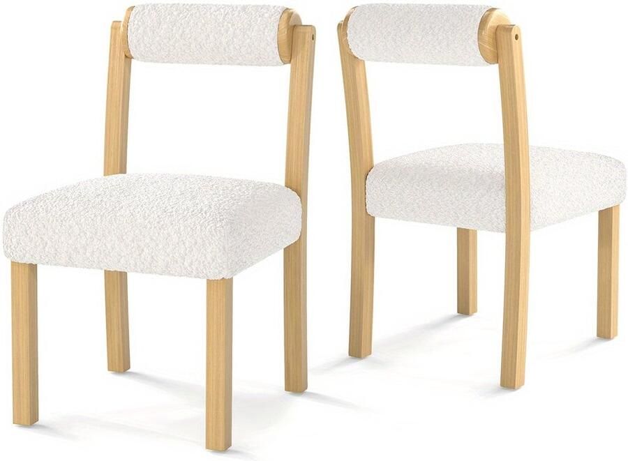 Corenia Eetkamerstoel – Houten Stoel – Keukenstoel – Dining Chair – Stoel Met Kussen – Set Van 2 Of 4 – Witte Faux Sherpa Bekleding – Stevig Rubberhouten Frame