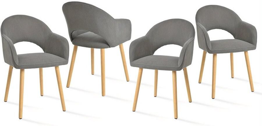 Corenia Eetkamerstoel – Keukenstoel – Kuipstoel – Bureaustoel – Loungestoel – Donkergrijs Corduroy – Massief Houten Onderstel – Open Halvemaan Rugleuning