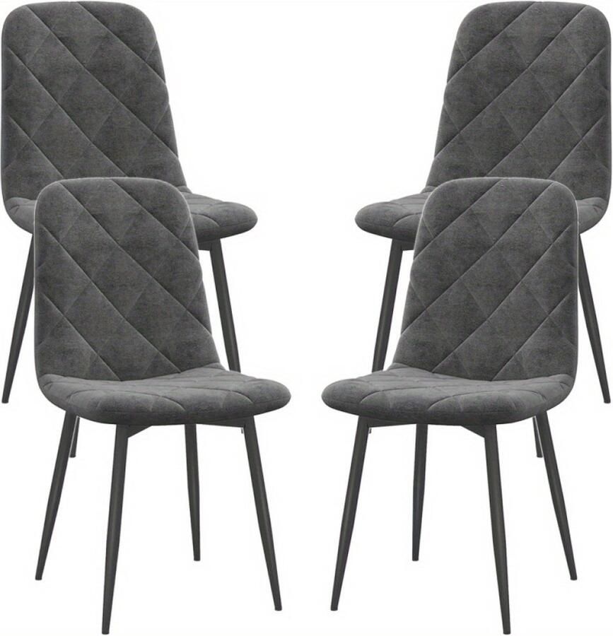 Corenia Eetkamerstoel – Keukenstoel – Stoel – Kuipstoel – Set van 4 – Gestoffeerd met fluwelen stof – Met metalen poten – Ergonomische rugleuning – Modern grijs design