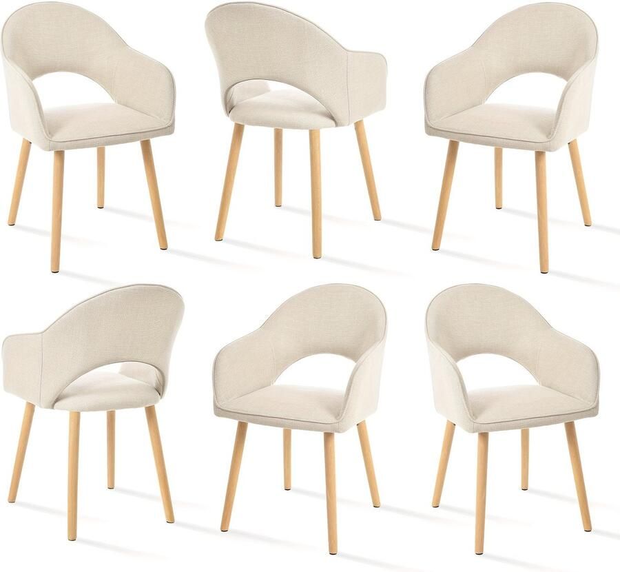 Corenia Eetkamerstoel – Kuipstoel – Armstoel – Lounge Stoel – Stoel Met Armleuning – Halve Maan Open Rugleuning – Stevige Houten Poot – Set Van 6