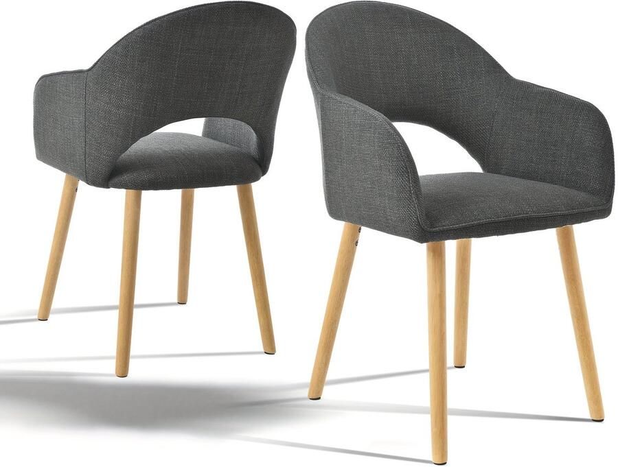 Corenia Eetkamerstoel – Kuipstoel – Stoel – Keukenstoel – Fauteuil – Set Van 2 – Polyester Bekleding – Houten Poten – Half Moon Rugleuning