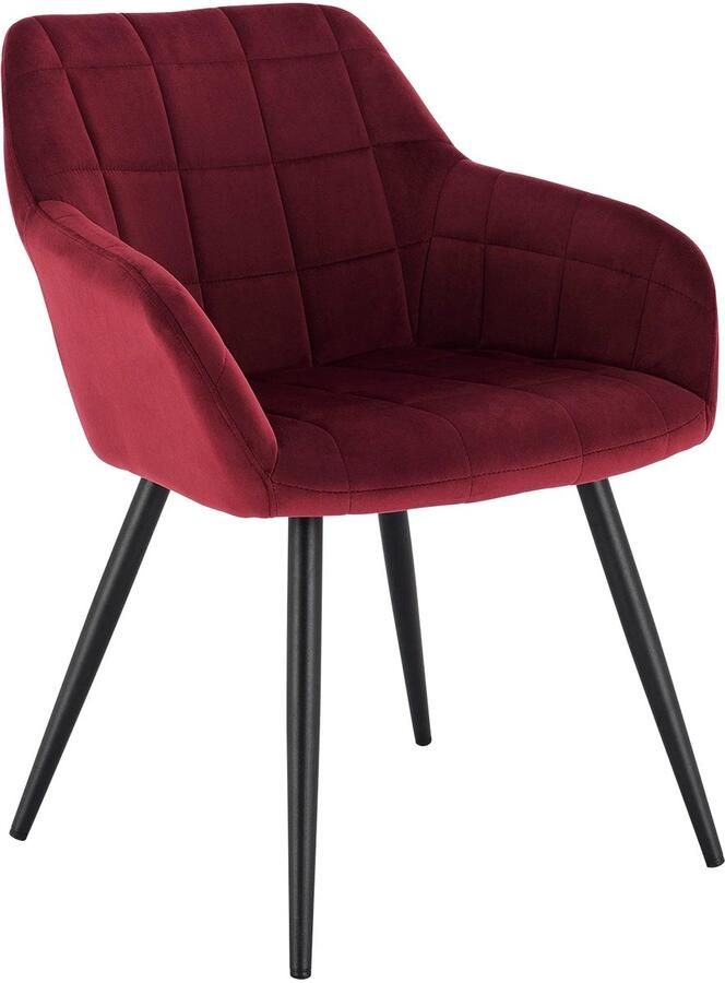 Corenia Eetkamerstoel Lounge Stoel Eetkamer Stoelen met stalen poten en rugleuning Fauteuil voor woonkamer en vrijetijdsrestaurant Dark Rood en Zwart