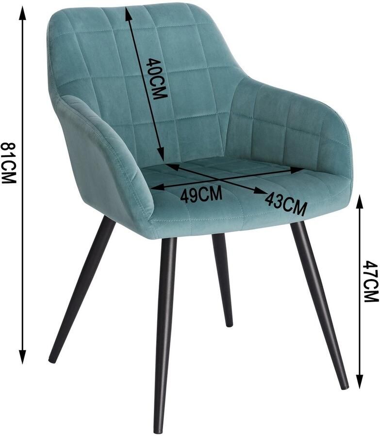 Corenia Eetkamerstoel Lounge Stoel Eetkamer Stoelen met stalen poten en rugleuning Fauteuil voor woonkamer en vrijetijdsrestaurant Blue en Zwart