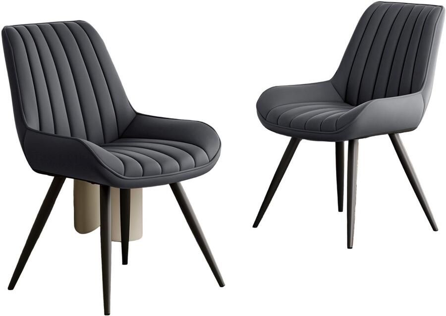 Corenia Eetkamerstoel – Loungestoel – Armstoel – Bureaustoel – Huiskamerstoel – Ergonomisch Design – Kunstleren Bekleding – Set van 2 – Donkergrijs