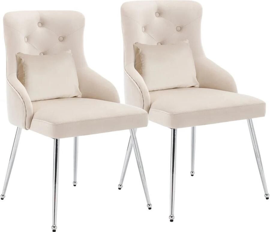 Corenia Eetkamerstoel – Set van 2 Fluwelen Eetkamerstoel – Comfortabele Stoel – Moderne Zitstoel – Luxe Eettafelstoel – Hoogwaardig Schuim – Ergonomische Lendensteun 54.5 x 58.5 x 87.5 cm Wit