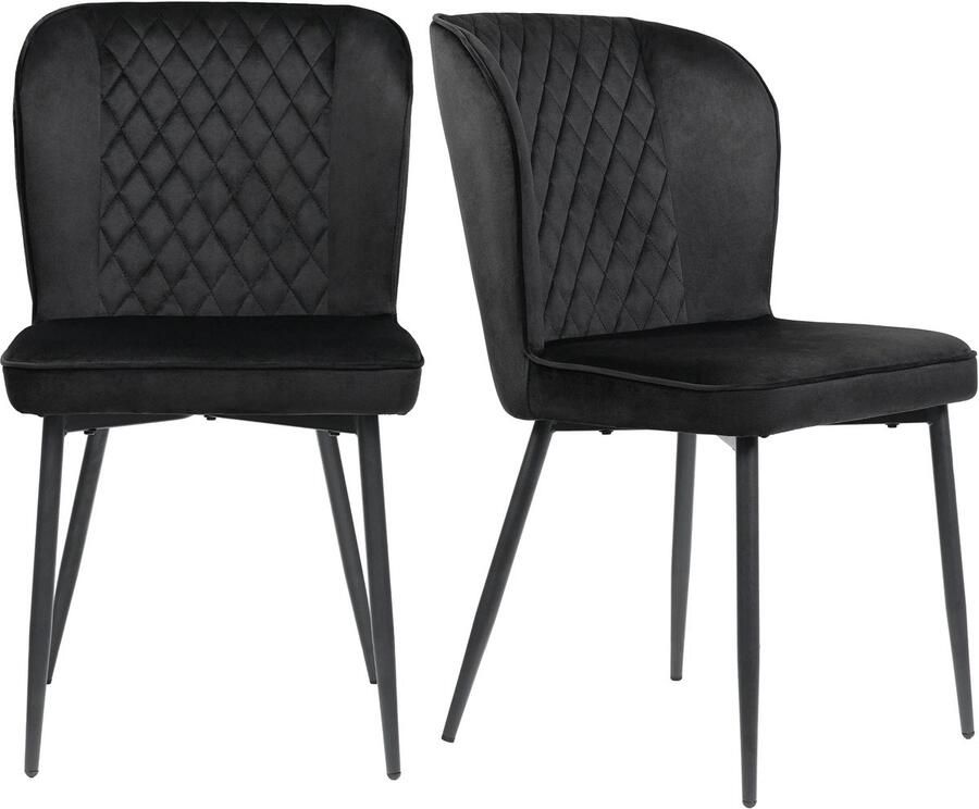 Corenia Eetkamerstoel – Set van 2 Stoel Voor Eetkamer – Bureaustoel – Extra Zitplaats – Metalen Frame – Fluwelen Bekleding – Hoge Dichtheid Schuim Zwart