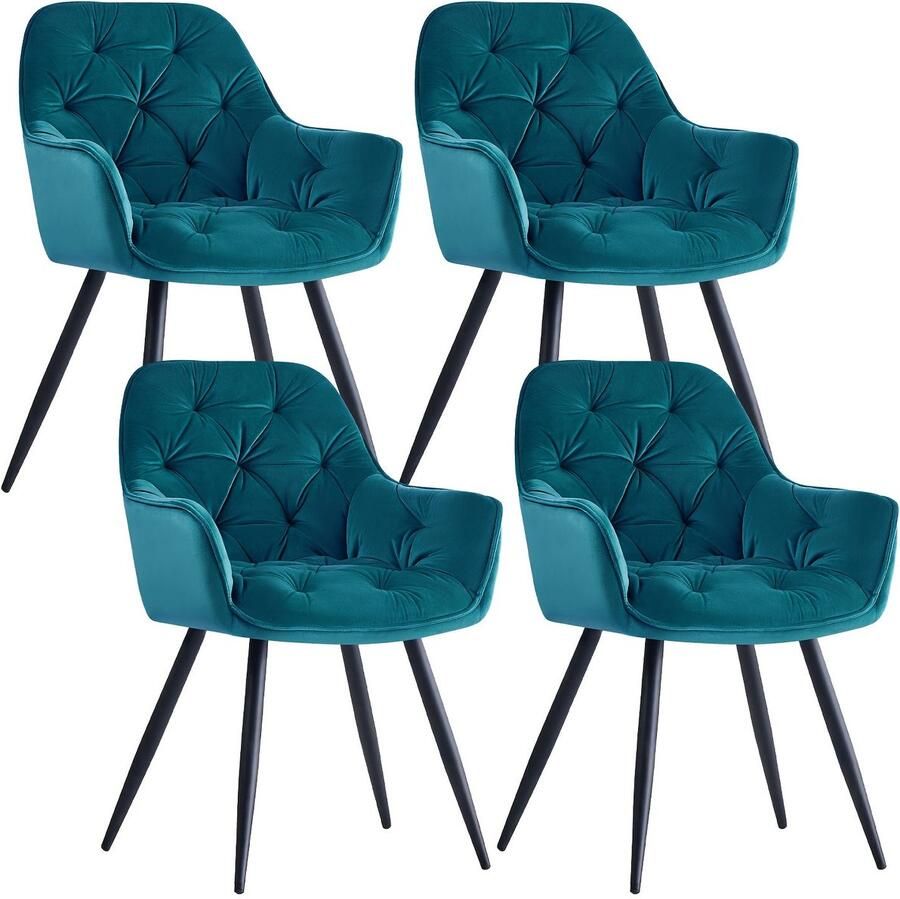 Corenia Eetkamerstoel – Stoel – Armstoel – Zitstoel – Dining Chair – Velvet Bekleding – Stevig Houten Frame – Comfortabele Dikke Zitting – Modern Blauwgroen (Teal)
