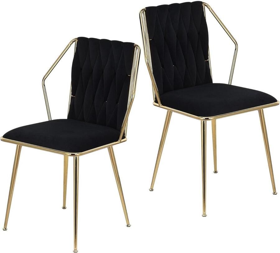 Corenia Eetkamerstoel – Stoel – Bureaustoel – Keukenstoel – Woonkamerstoel – Zwarte Velvet Bekleding – Stevig Metalen Frame