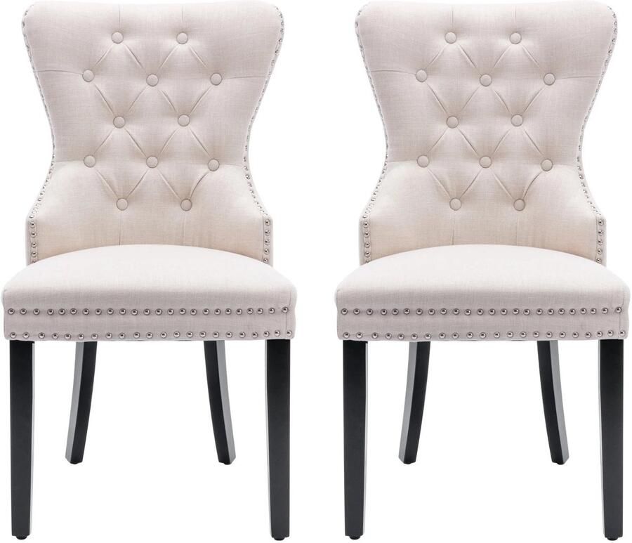 Corenia Eetkamerstoel – Stoel – Bureaustoel – Zitstoel – Extra Zitplek – Zachte Linnen Bekleding – Massief Houten Poten Beige