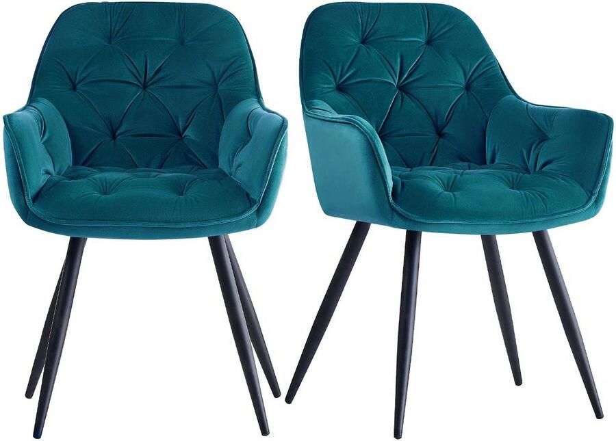 Corenia Eetkamerstoel – Stoel – Designstoel – Bureaustoel – Loungestoel – Fluwelen Bekleding – Hardhouten Frame – Comfortabele Zitting – Metalen Poten – Teal Kleur