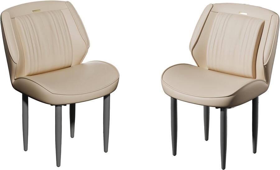 Corenia Eetkamerstoel – Stoel – Designstoel – Zwarte Stoel – Armless Stoel – PU Leder Bekleding – Metalen Poot – Set Van 2 – Licht Kaki & Donkergrijs – Comfortabele Brede Rugleuning – Stevige Aluminium Poten