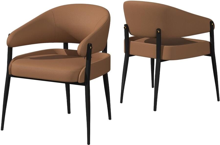 Corenia Eetkamerstoel – Stoel – Dining Chair – Kuipstoel – Zithoekstoel – Set Van 2 – Microfiber Siliconen Leder – Metalen Poten