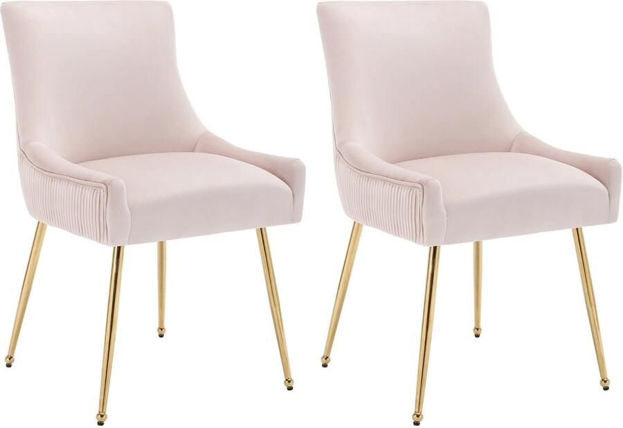 Corenia Eetkamerstoel – Stoel – Dining Chair – Velours Stoel – Set Van 2 Gewatteerde Stoel – Metalen Pootjes – Ergonomisch Ontwerp Roze